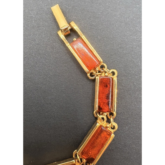 Vintage Emmons Faux Tortoise Shell Acrylic Lucite Bar Gold Tone Link Bracelet - Picture 4 of 8